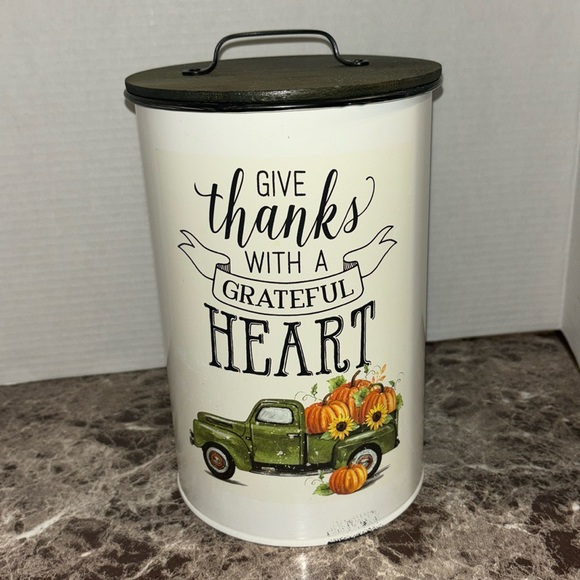 Festive Thanksgiving Decor • Fall Farmhouse Tin Metal Large Canister - Picture 6 of 6